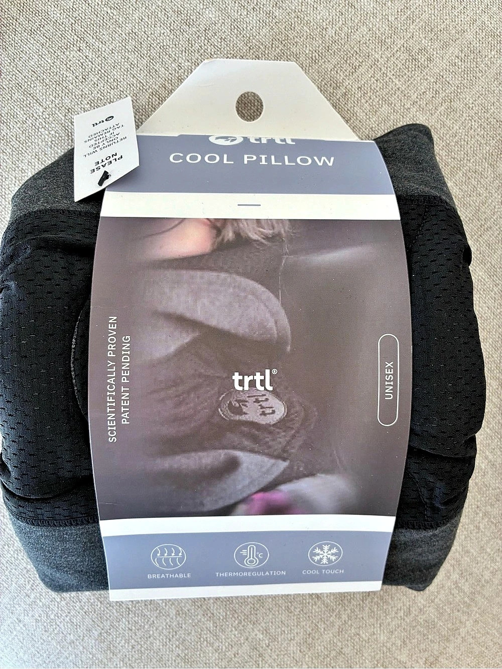 trtl Cool Pillow Travel Pillow in Black & Gray